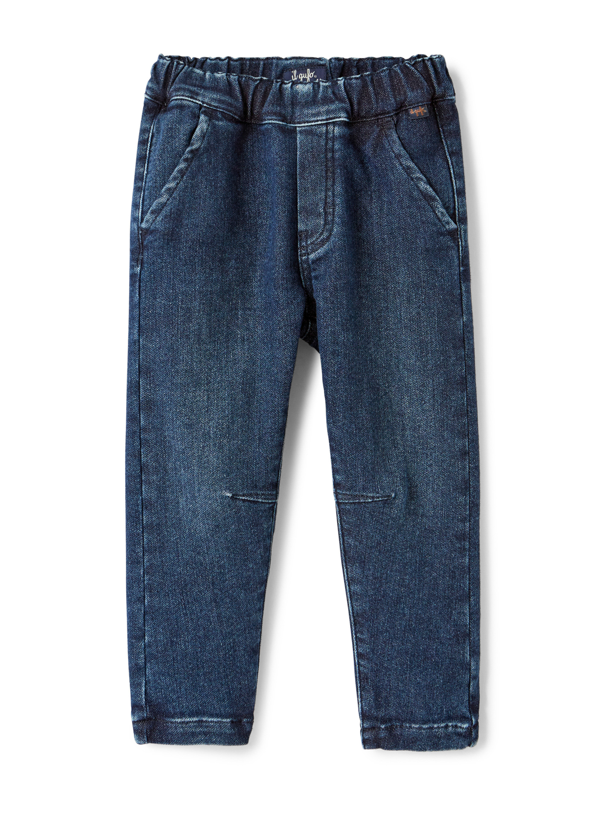 dark blue denim trousers